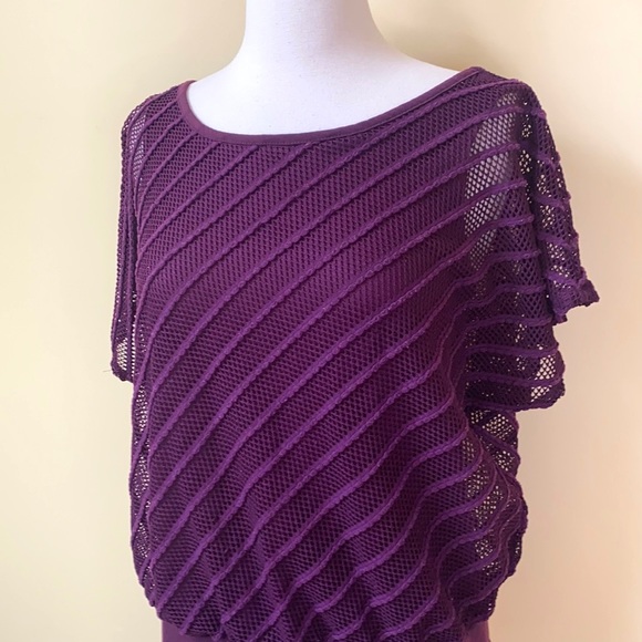 AB Studio Purple Batwing Layered Mesh Top - Picture 2 of 10